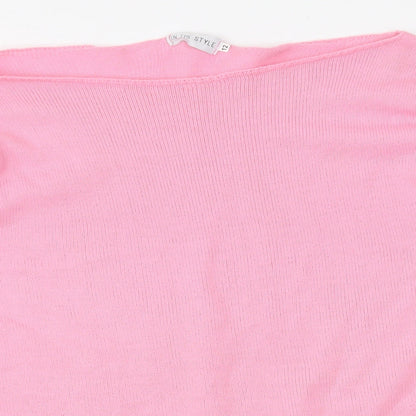 Close-up detail of I SAW IT FIRST women’s pink pullover sweatshirt, size UK 12