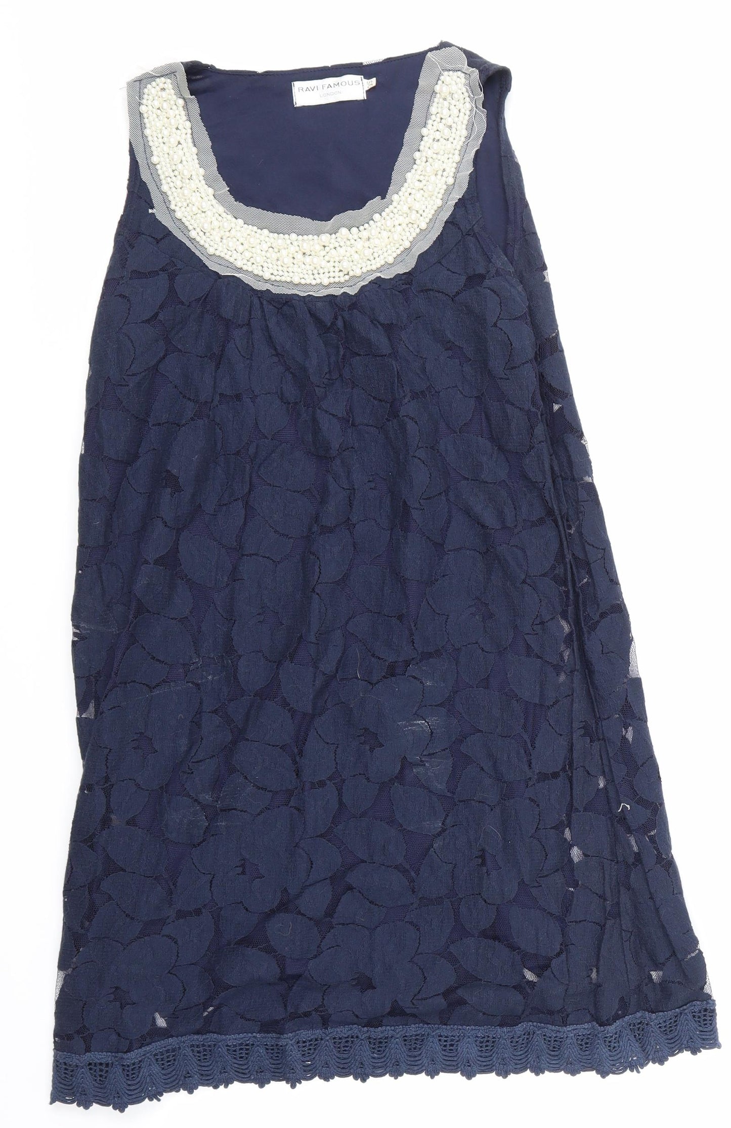 Ravi Famous Womens Blue  Lace Basic T-Shirt Size S