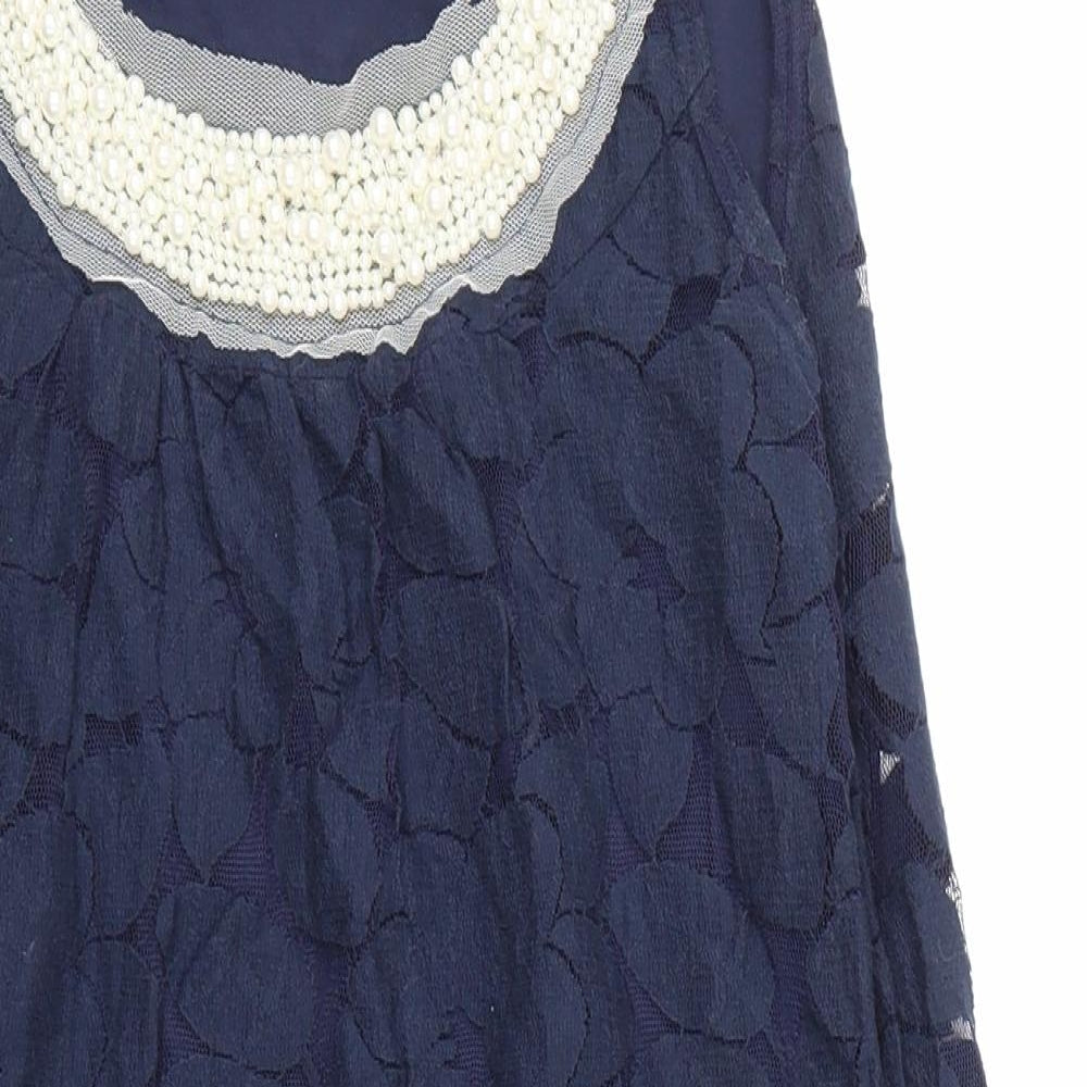 Ravi Famous Womens Blue  Lace Basic T-Shirt Size S