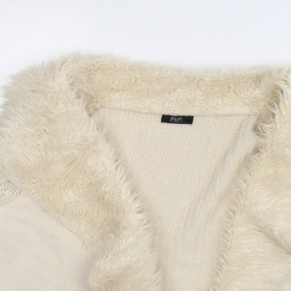 Close-up detail of F&F women’s white jacket coatigan, size UK 10