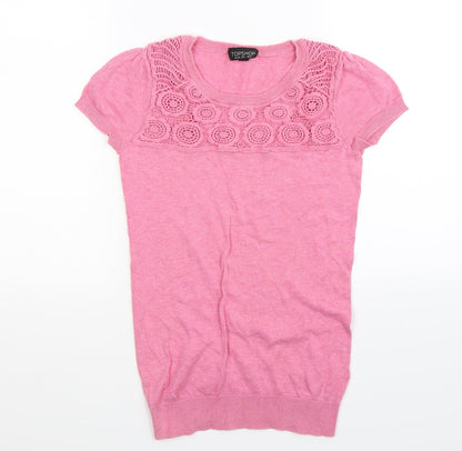 Additional front view of Topshop women’s pink knit jumper, size UK 6