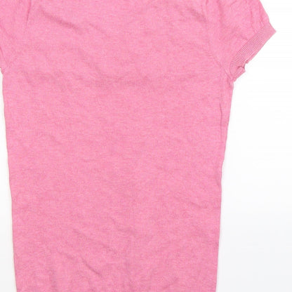 Brand and care label for Topshop women’s pink knit jumper, size UK 6