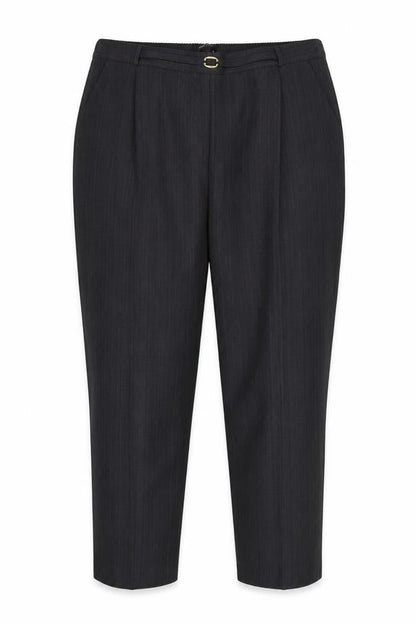 Front view of Bonmarché women’s grey striped trousers, size UK 20, 26-inch leg