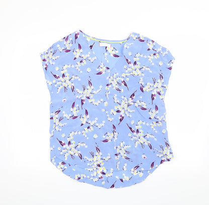 Additional front view of Per Una women’s blue floral basic t-shirt, size UK 10
