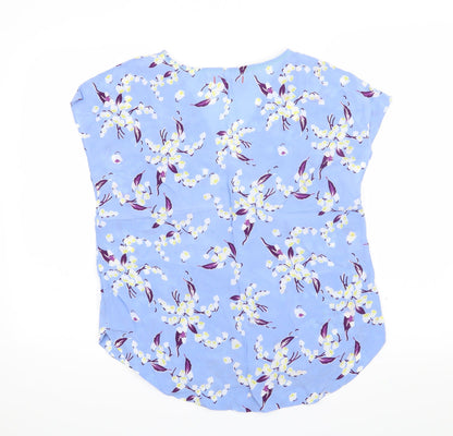 Back view of Per Una women’s blue floral basic t-shirt, size UK 10