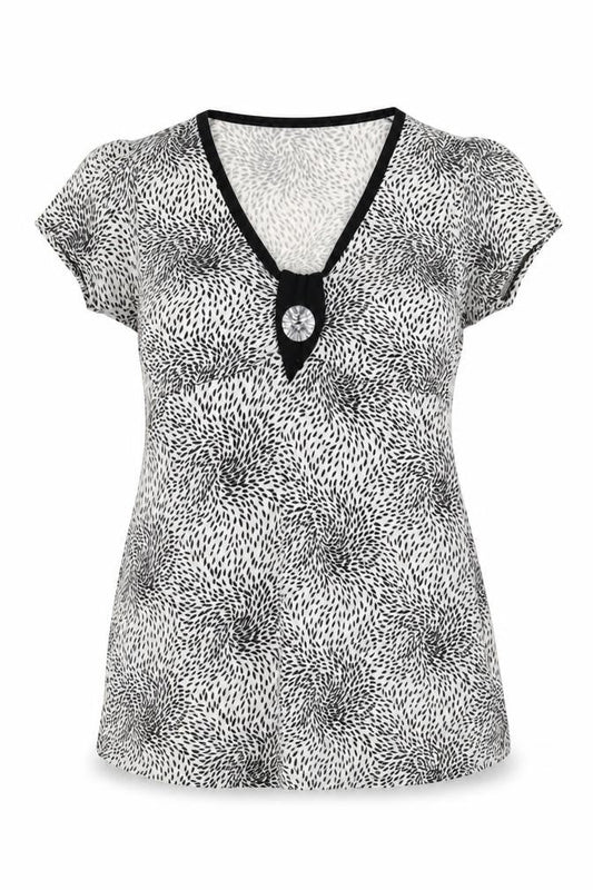 Front view of Michele Monetti women’s black basic t-shirt, size L