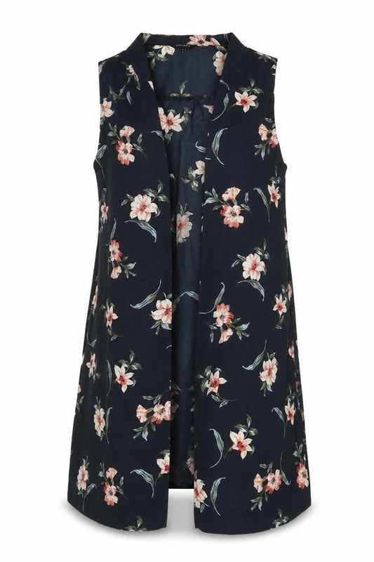 Front view of New Look women’s blue floral cardigan jumper, size UK 8