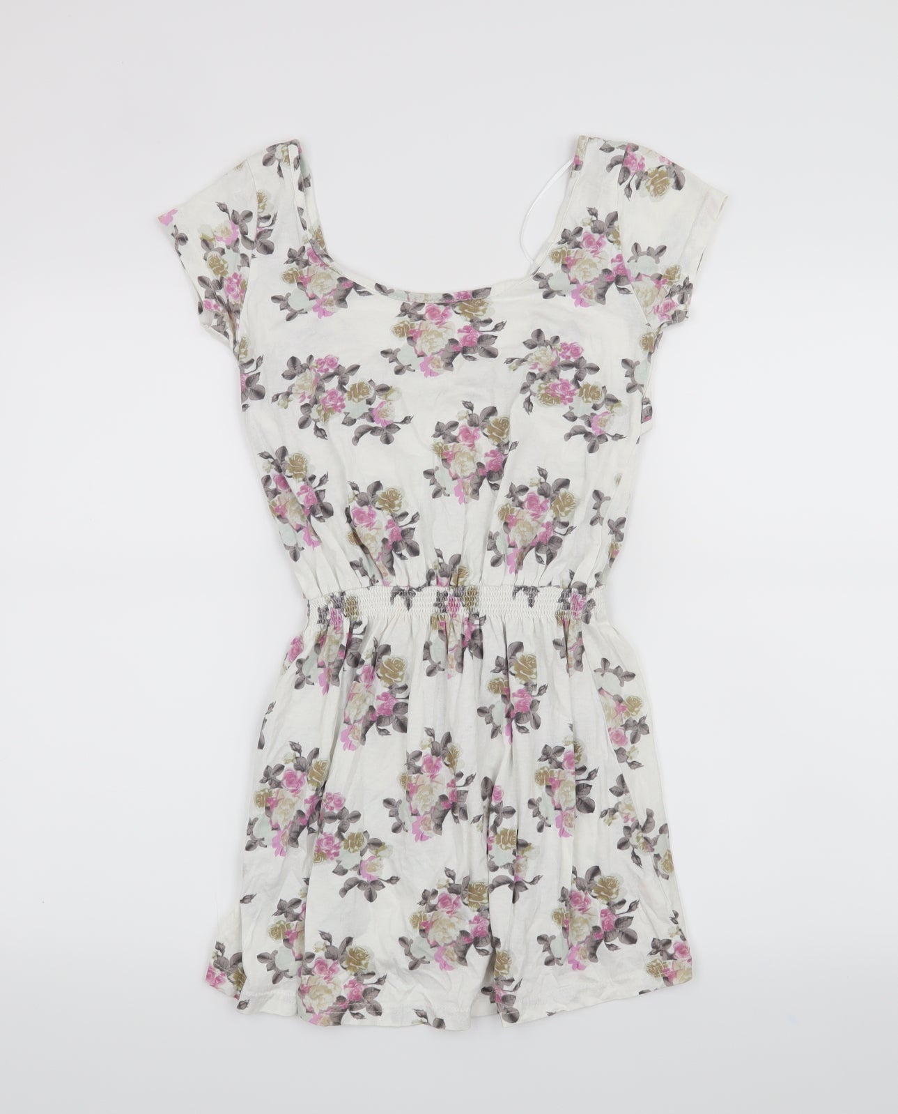 Denim & Co. Womens White Floral  A-Line  Size 8