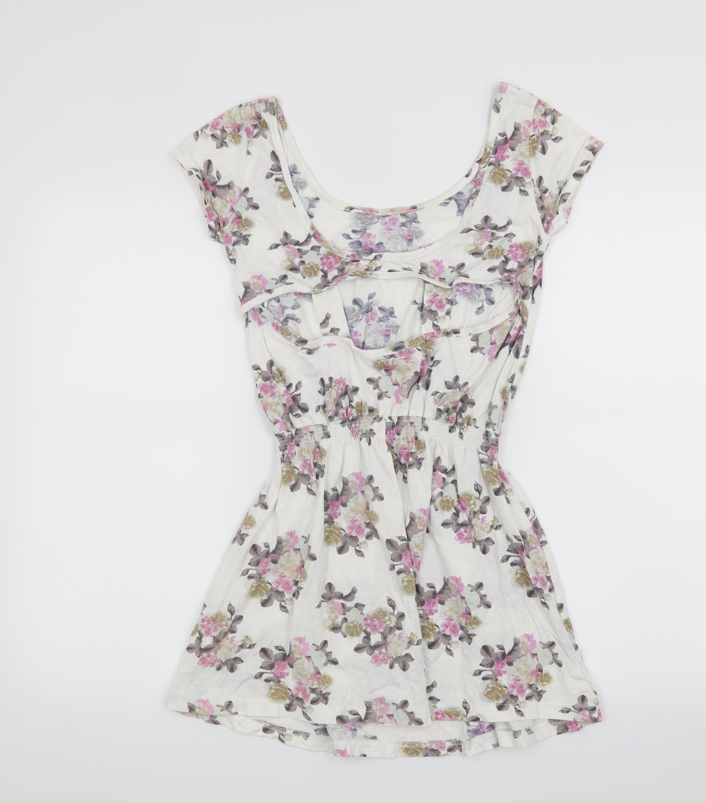 Denim & Co. Womens White Floral  A-Line  Size 8