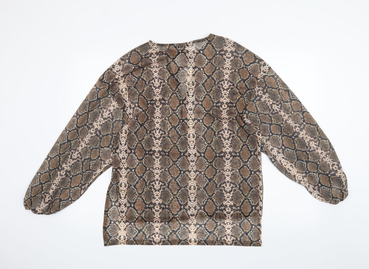 Pull & Bear Womens Brown Animal Print  Basic Blouse Size XS