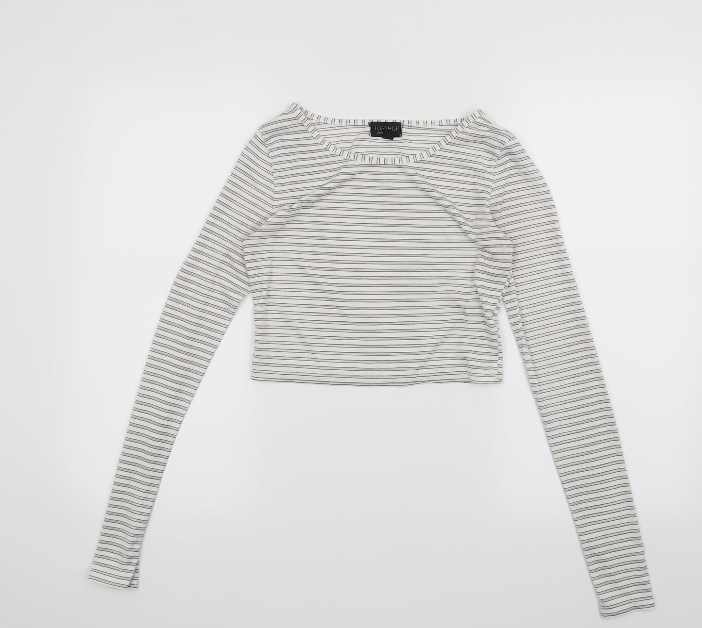Topshop Womens White Striped  Basic T-Shirt Size 8