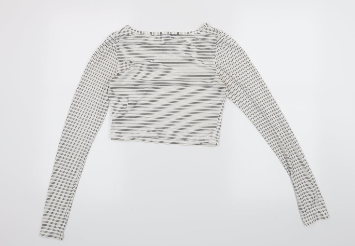 Topshop Womens White Striped  Basic T-Shirt Size 8