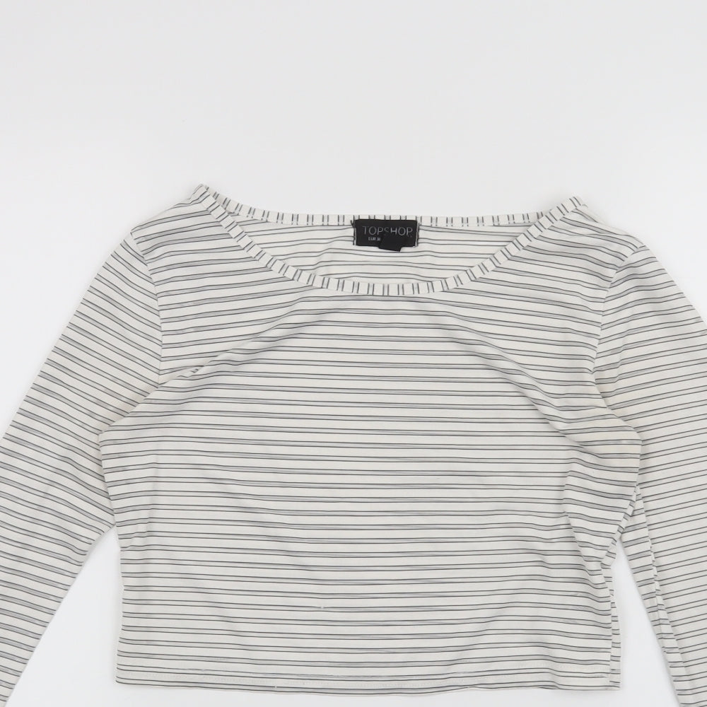 Topshop Womens White Striped  Basic T-Shirt Size 8