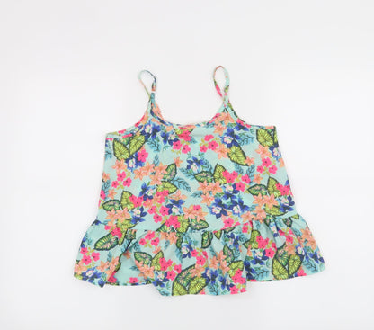 Additional front view of Candy Couture girls’ blue floral basic tank, size 10, years