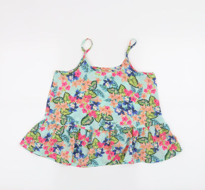 Back view of Candy Couture girls’ blue floral basic tank, size 10, years