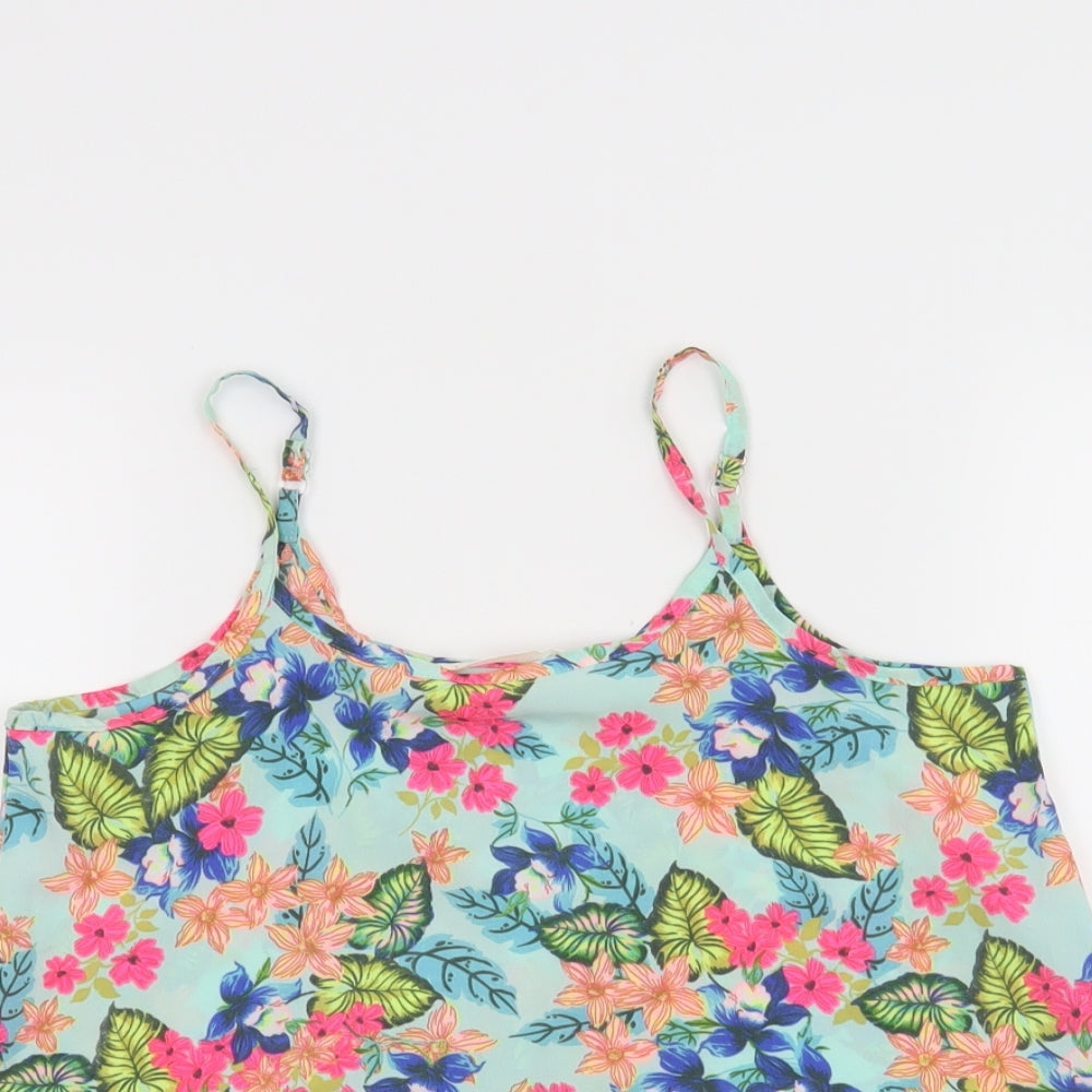 Candy Couture Girls Blue Floral  Basic Tank Size 10 Years