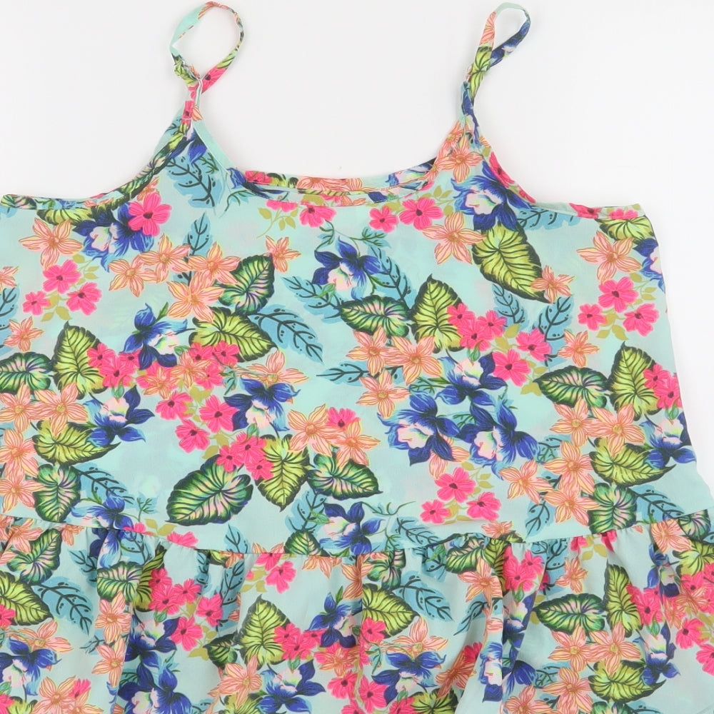 Candy Couture Girls Blue Floral  Basic Tank Size 10 Years