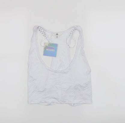 Front view of Missguided women’s white cropped tank, size UK 16