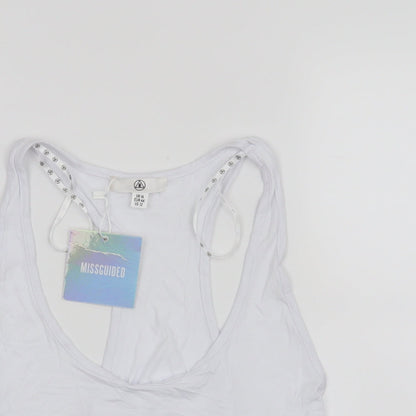 Close-up detail of Missguided women’s white cropped tank, size UK 16