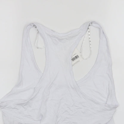 Brand and care label for Missguided women’s white cropped tank, size UK 16