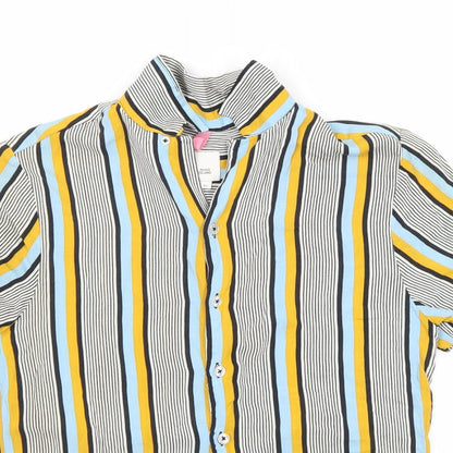 Close-up detail of River Island women’s multicoloured striped basic button-up, size XS
