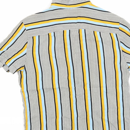 Brand and care label for River Island women’s multicoloured striped basic button-up, size XS