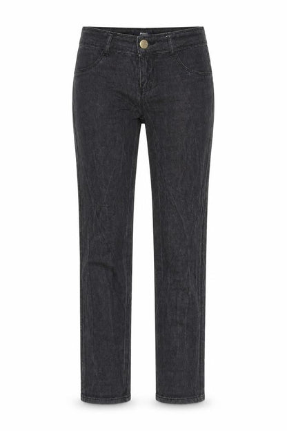 Front view of BSK women’s black straight jeans, size UK 8, 29.5-inch leg