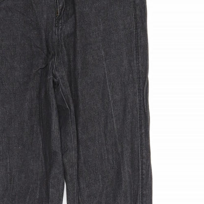 Close-up detail of BSK women’s black straight jeans, size UK 8, 29.5-inch leg