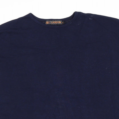 Close-up detail of QED London women’s blue check jumper, size S