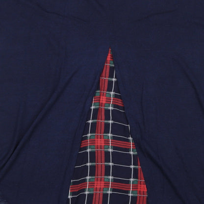 Brand and care label for QED London women’s blue check jumper, size S