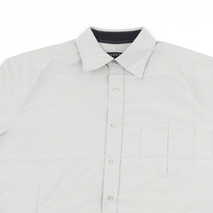 Close-up detail of Next men’s grey button-up, size L