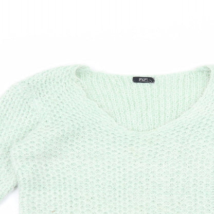Close-up detail of F&F women’s green jumper, size UK 16