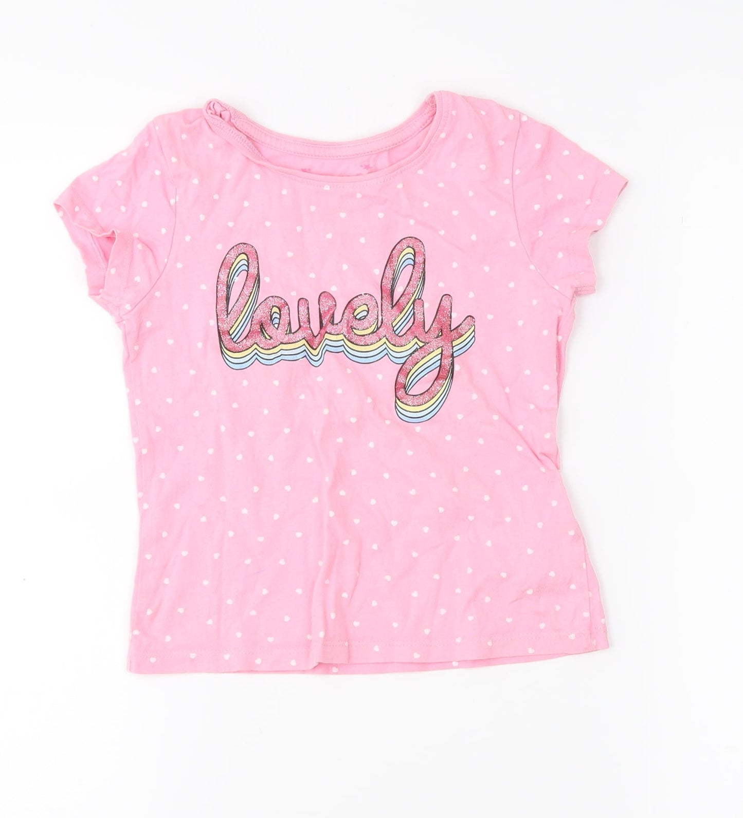 Primark Girls Pink Polka Dot  Basic T-Shirt Size 4-5 Years