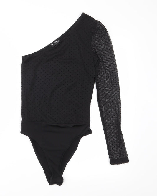 Miss Selfridge Womens Black Polka Dot  Bodysuit One-Piece Size 6