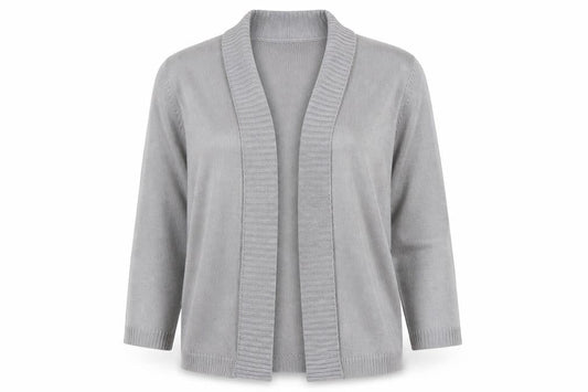 Front view of Damart women’s grey cardigan jumper, size UK 14