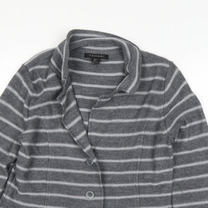 Close-up detail of Tahari women’s grey jacket, size L