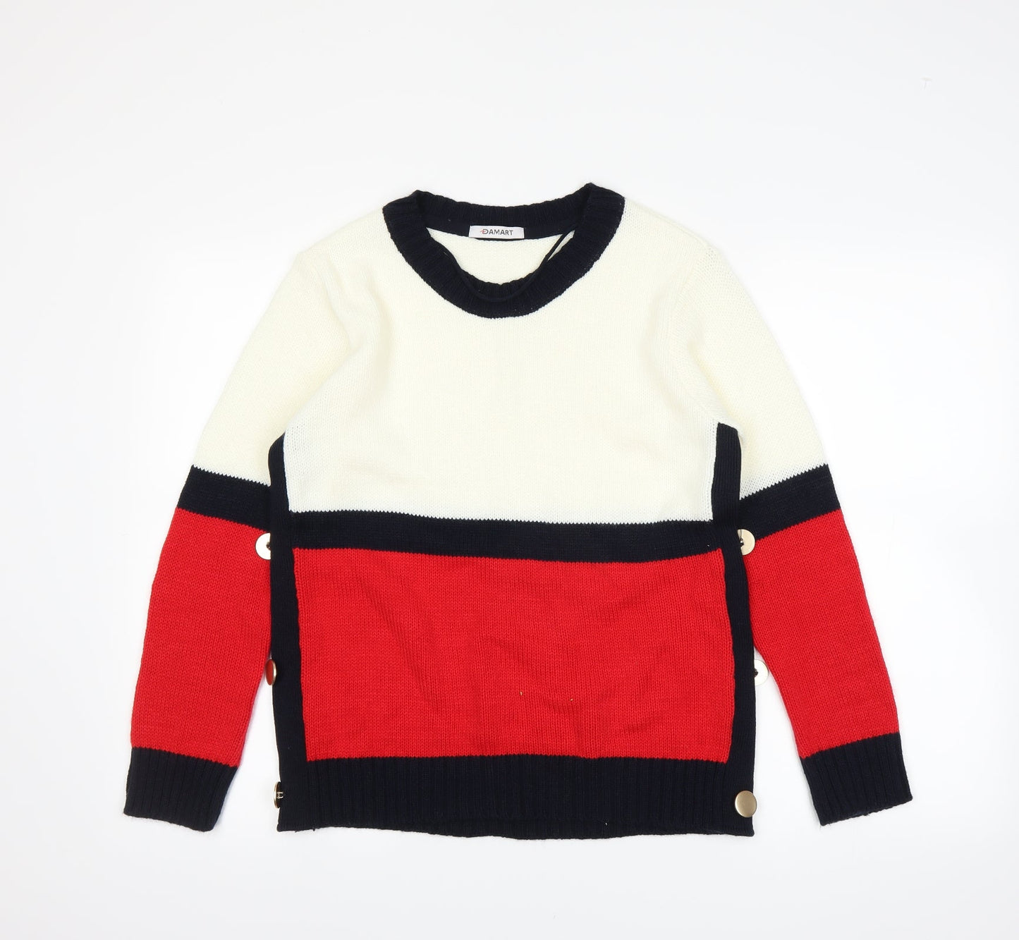 Damart Womens White Striped  Pullover Jumper Size 10