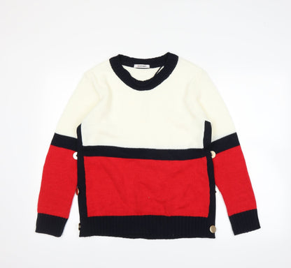 Additional front view of Damart women’s white striped jumper, size UK 10