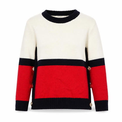 Front view of Damart women’s white striped jumper, size UK 10