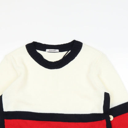 Close-up detail of Damart women’s white striped jumper, size UK 10
