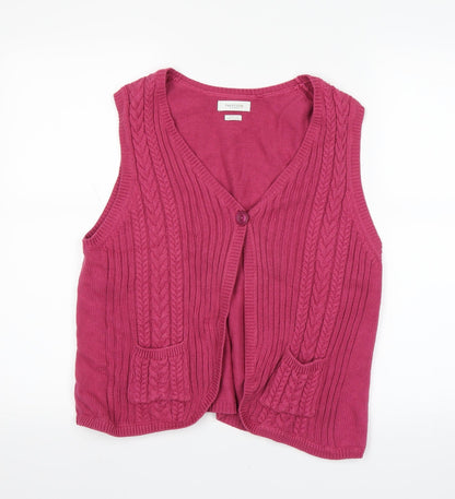 Front view of VanHeusen women’s pink cardigan jumper, size M