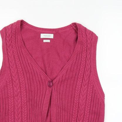 Close-up detail of VanHeusen women’s pink cardigan jumper, size M