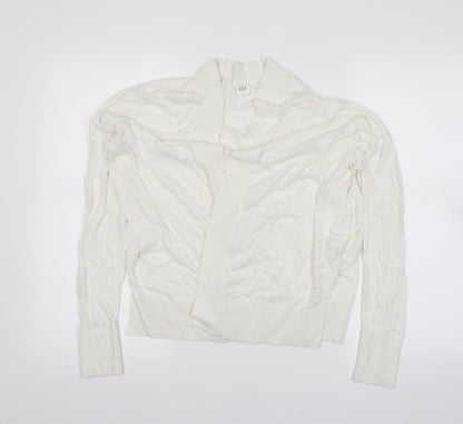 Front view of Gap women’s white cardigan jumper, size S