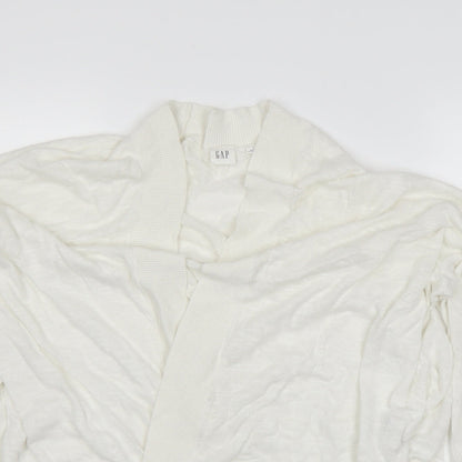 Close-up detail of Gap women’s white cardigan jumper, size S