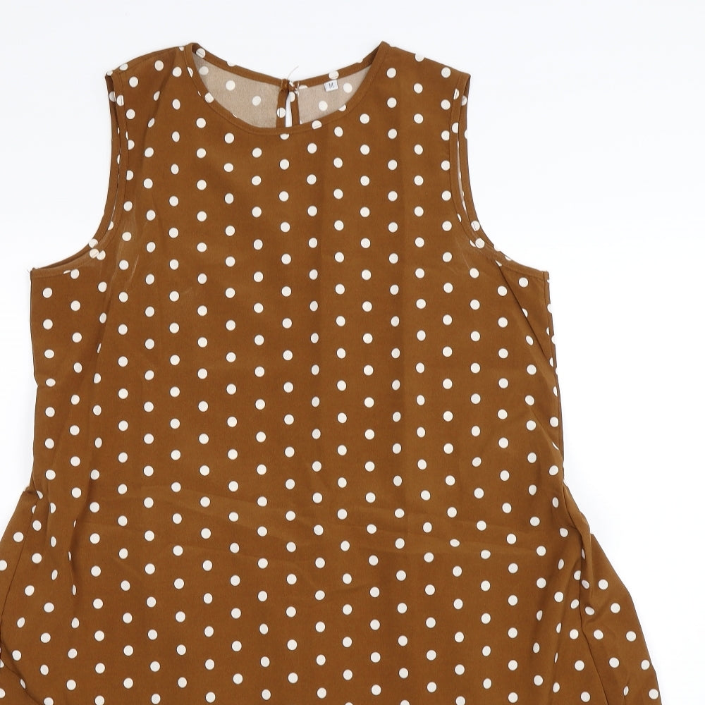 Preworn Womens Brown Polka Dot  Tank Dress  Size M  - ruffle