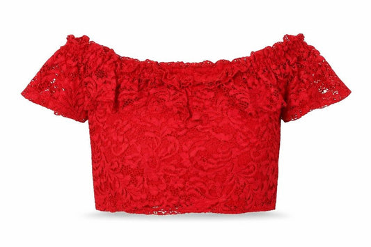 Miss Selfridge Womens Red Floral Lace Cropped T-Shirt Size 12