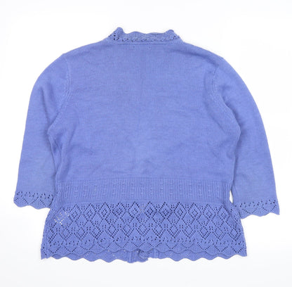 Back view of Dash women’s blue cardigan jumper, size UK 12