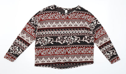 Front view of H&M women’s red paisley jumper, size M