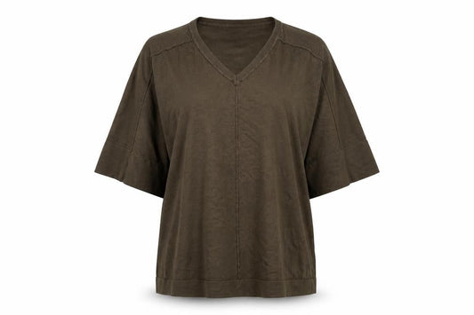 Front view of Preworn women’s green basic t-shirt, size L