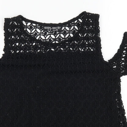 Close-up detail of Select women’s black basic blouse, size UK 8